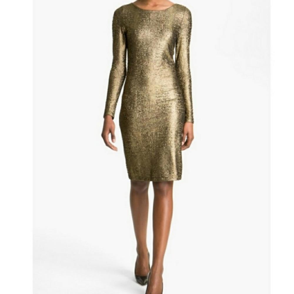 Alice + Olivia Selma Metallic Bronze Bodycon Dress Small - Picture 2 of 13